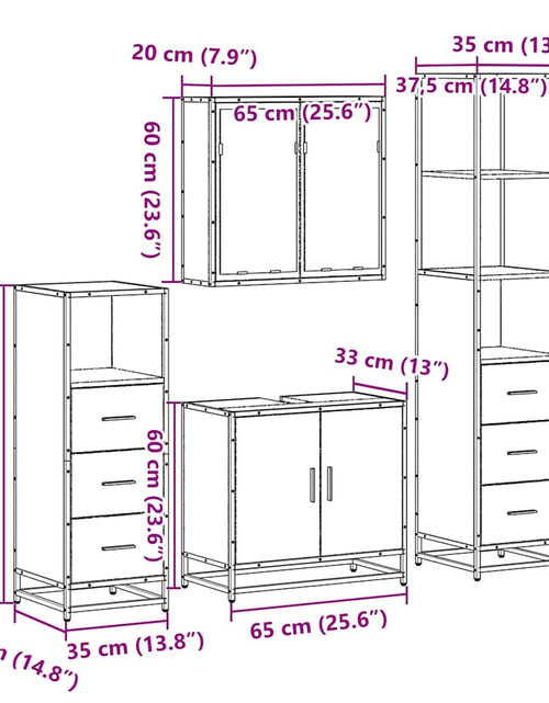 Încărcați imaginea în vizualizatorul Galerie, Set de mobilier de baie 4 piese Lemn prelucrat de stejar afumat
