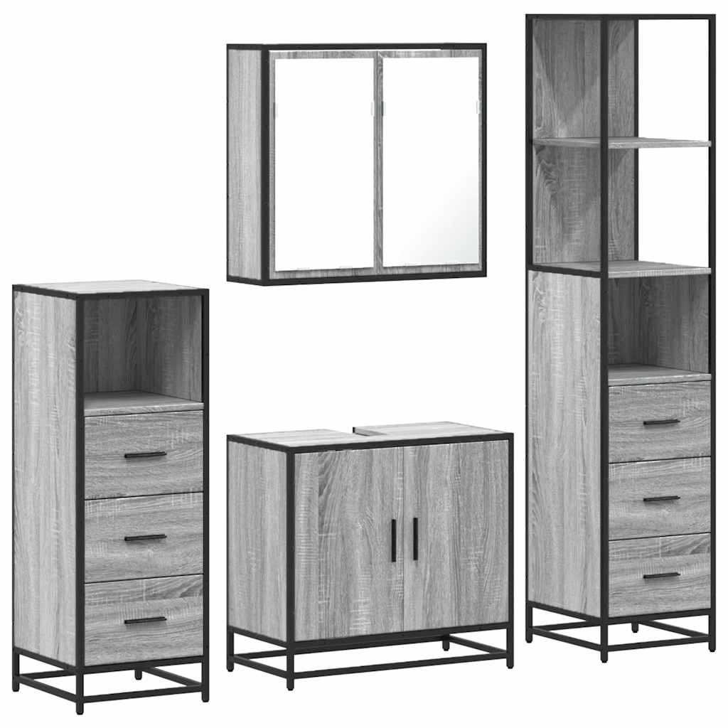 Set de mobilier de baie 4 piese Lemn stratificat gri Sonoma