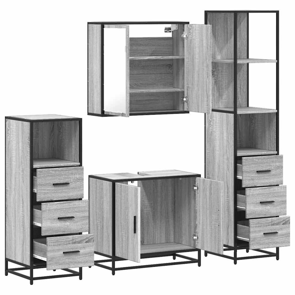 Set de mobilier de baie 4 piese Lemn stratificat gri Sonoma