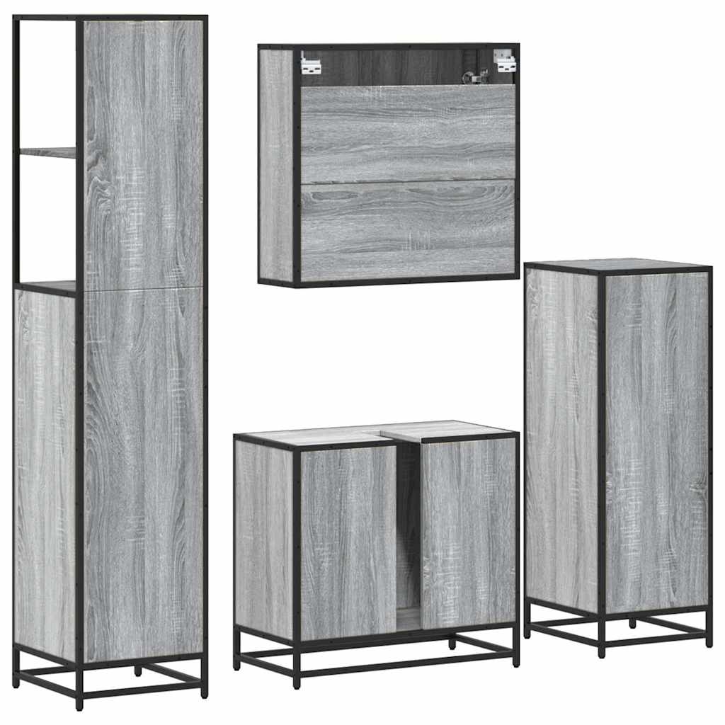 Set de mobilier de baie 4 piese Lemn stratificat gri Sonoma