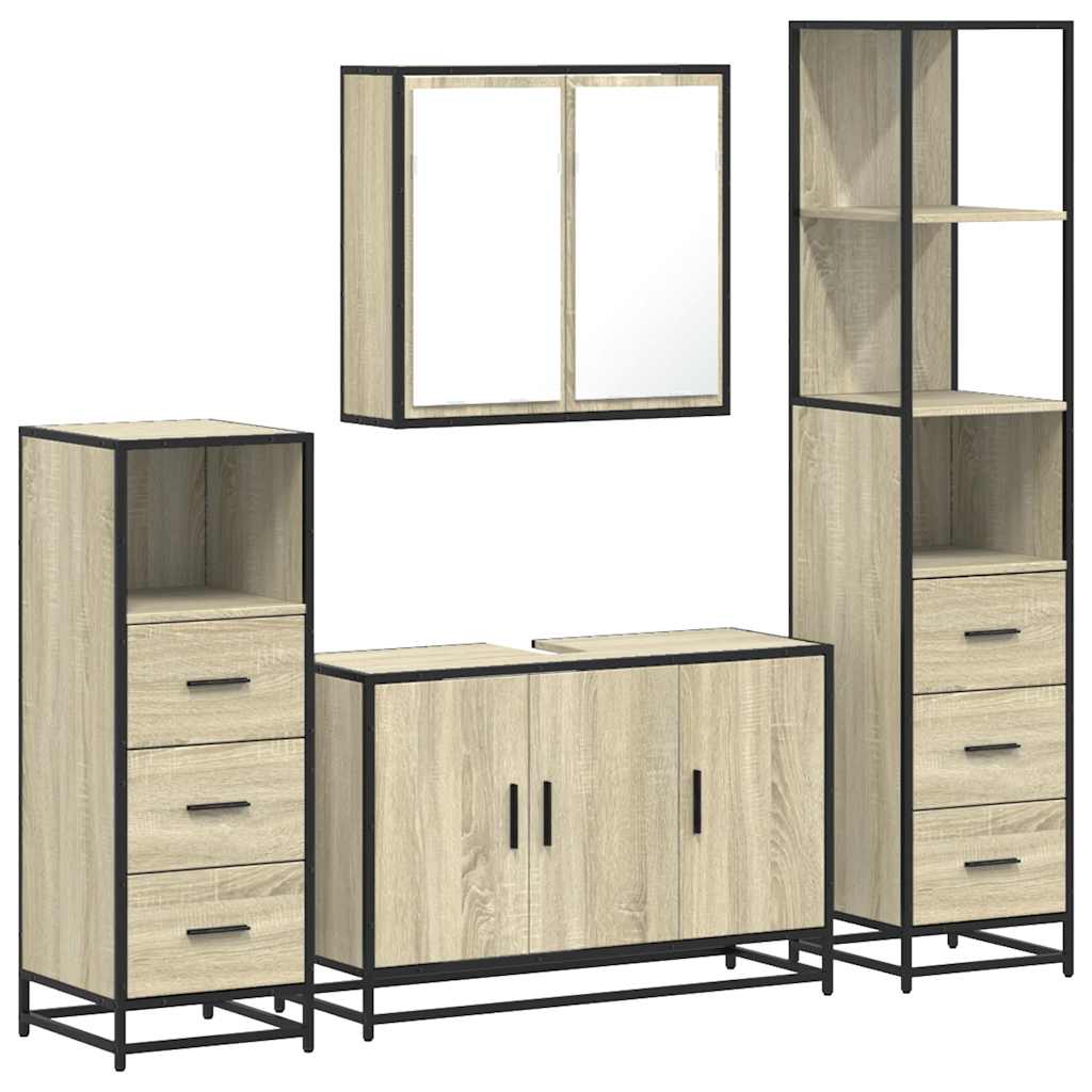 Set de mobilier de baie din 4 piese din lemn de stejar Sonoma