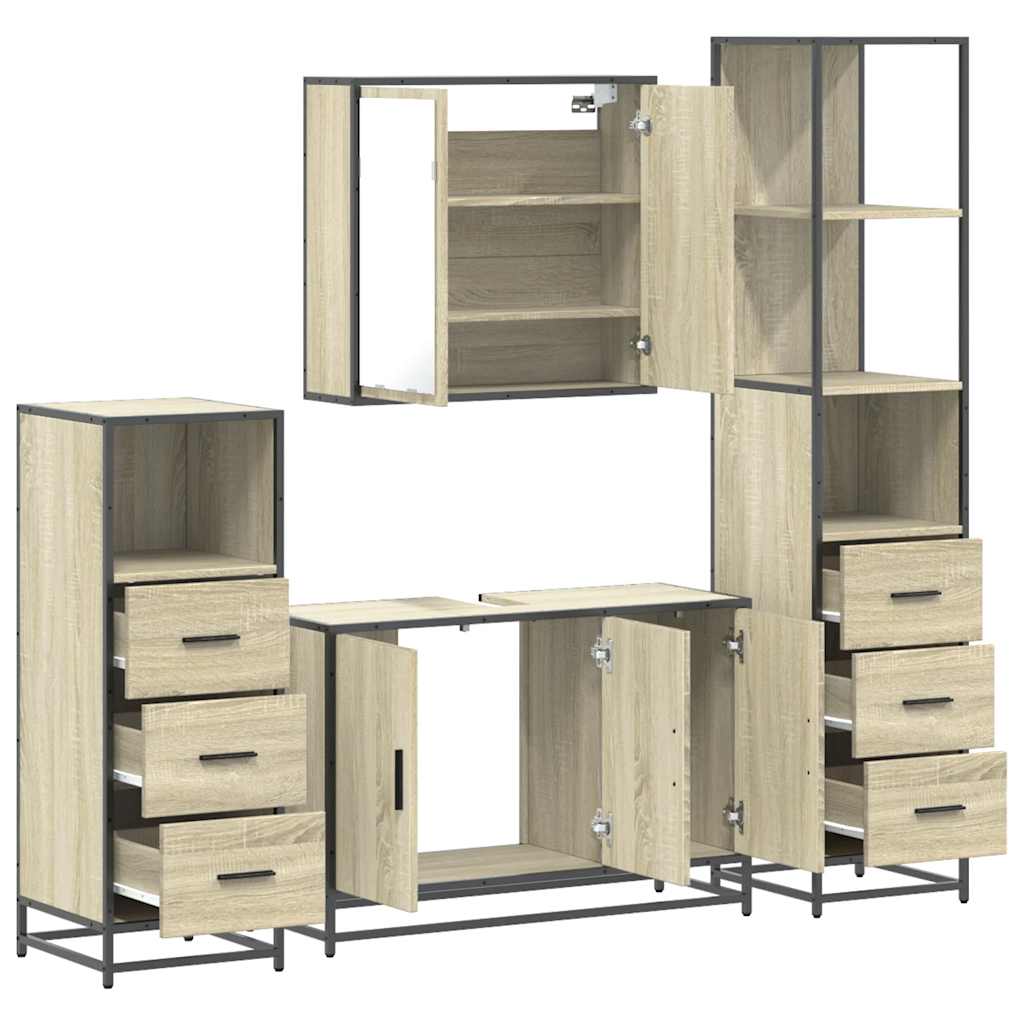 Set de mobilier de baie din 4 piese din lemn de stejar Sonoma