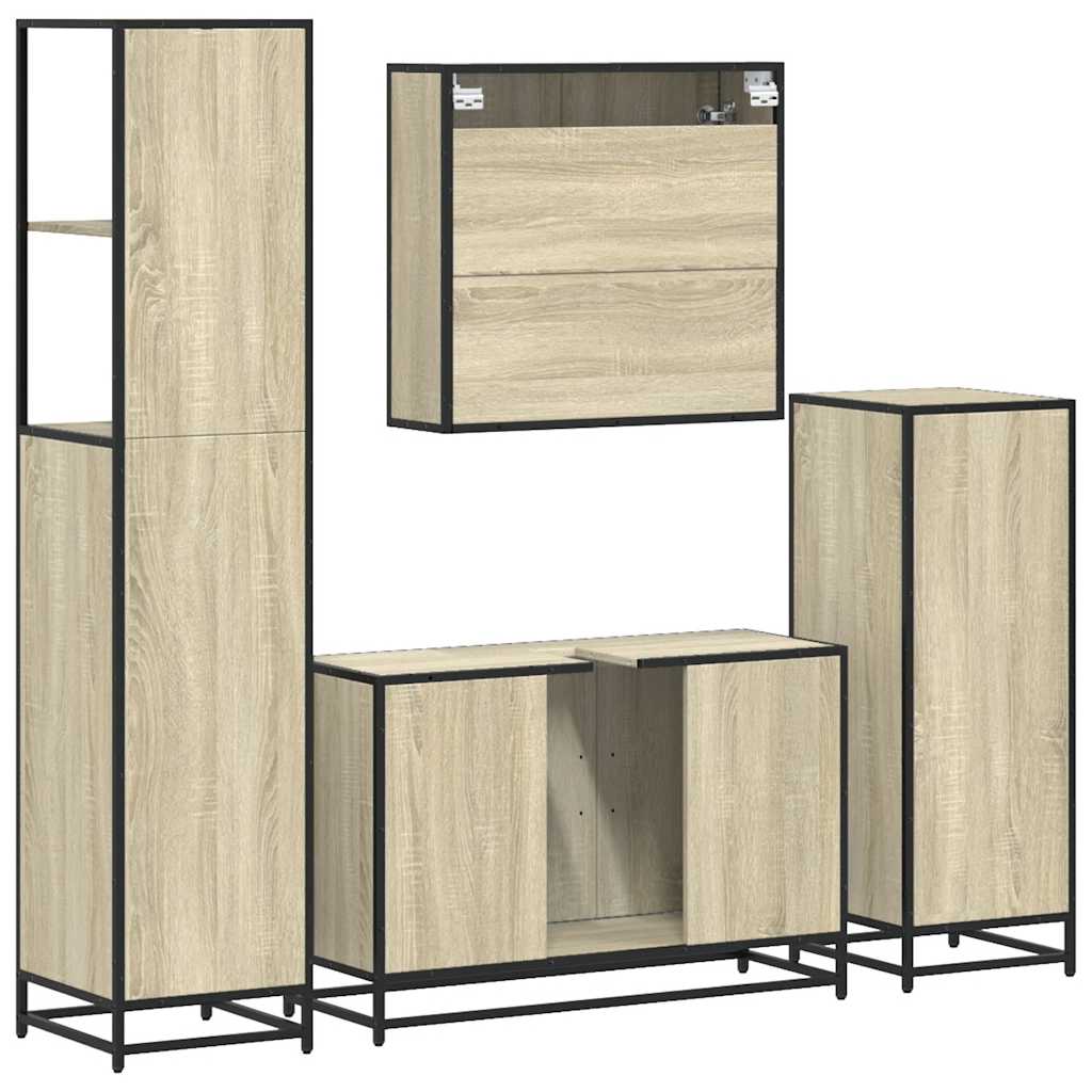 Set de mobilier de baie din 4 piese din lemn de stejar Sonoma