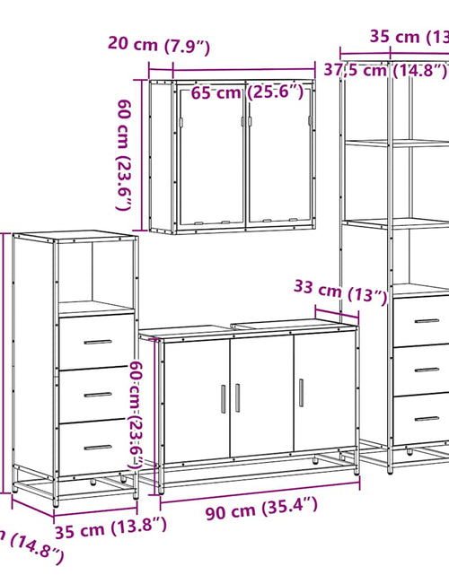 Загрузите изображение в средство просмотра галереи, Set de mobilier de baie din 4 piese din lemn de stejar Sonoma
