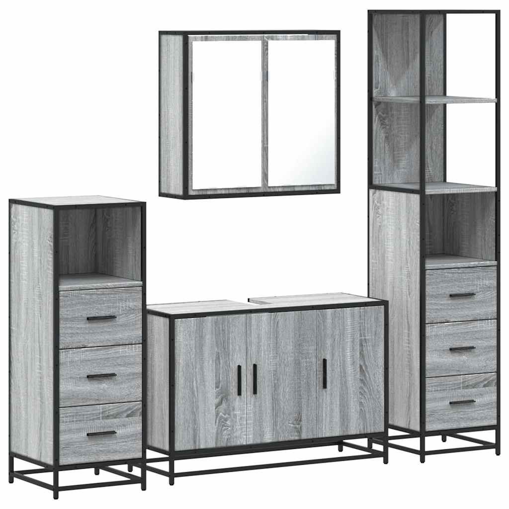 Set de mobilier de baie 4 piese Lemn stratificat gri Sonoma