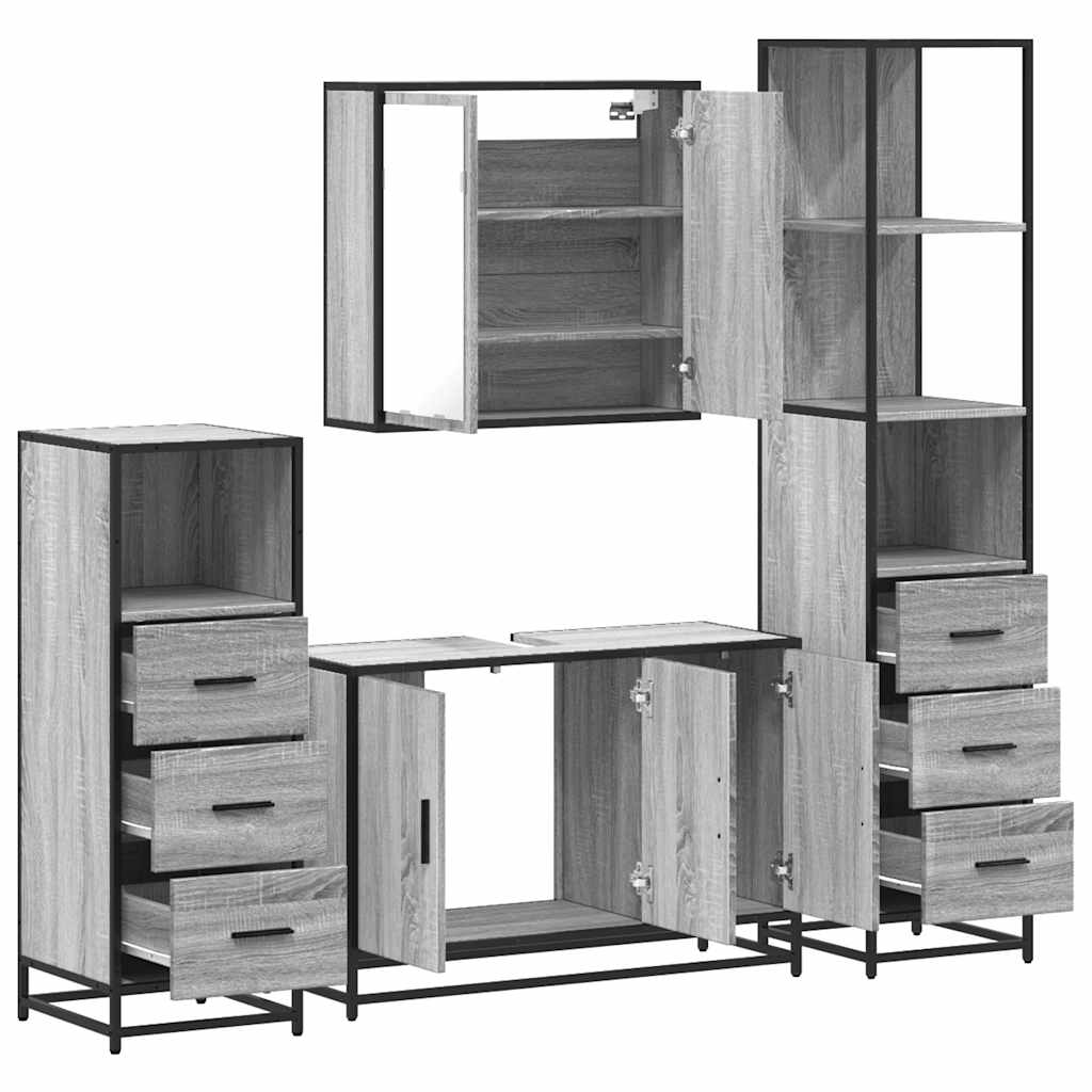 Set de mobilier de baie 4 piese Lemn stratificat gri Sonoma