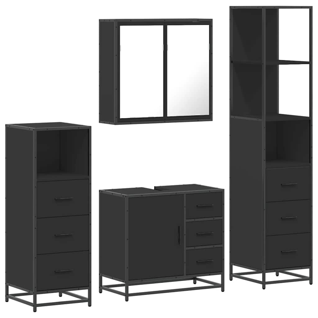 Set de mobilier de baie 4 piese Lemn negru prelucrat