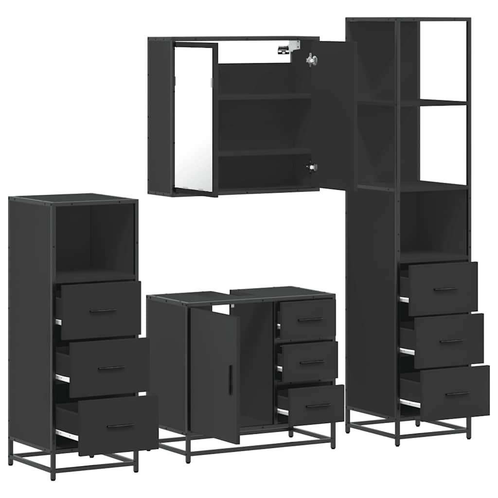 Set de mobilier de baie 4 piese Lemn negru prelucrat