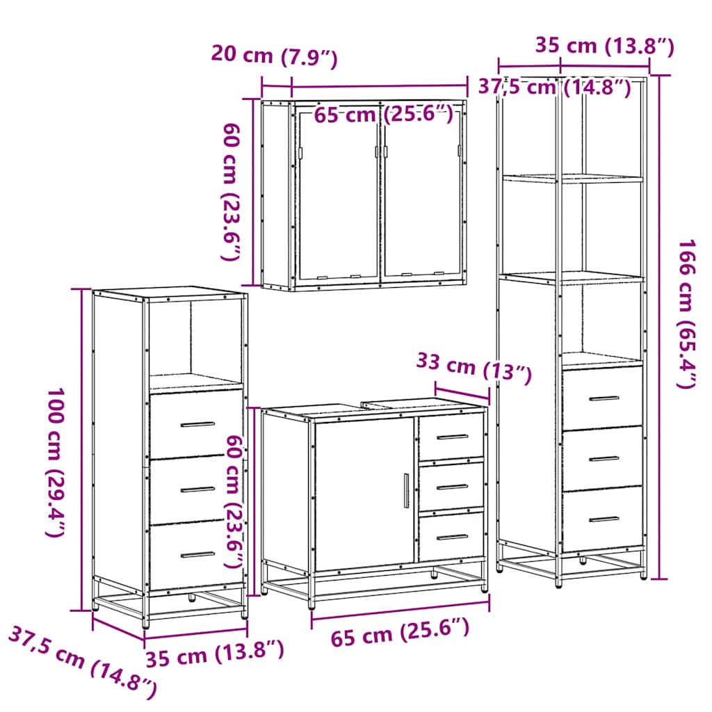 Set de mobilier de baie 4 piese Lemn negru prelucrat