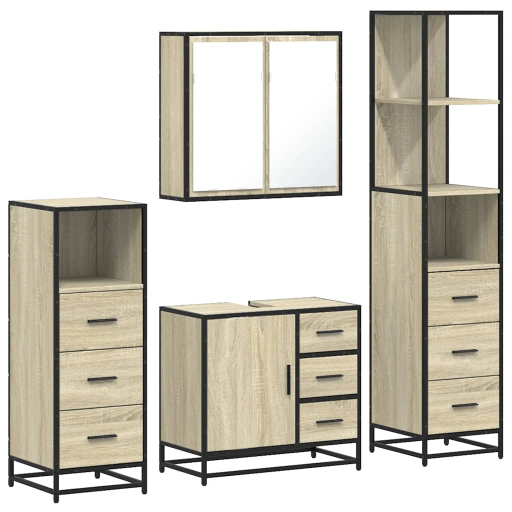 Set de mobilier de baie din 4 piese din lemn de stejar Sonoma