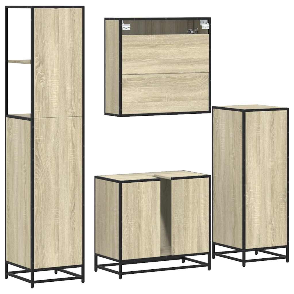 Set de mobilier de baie din 4 piese din lemn de stejar Sonoma