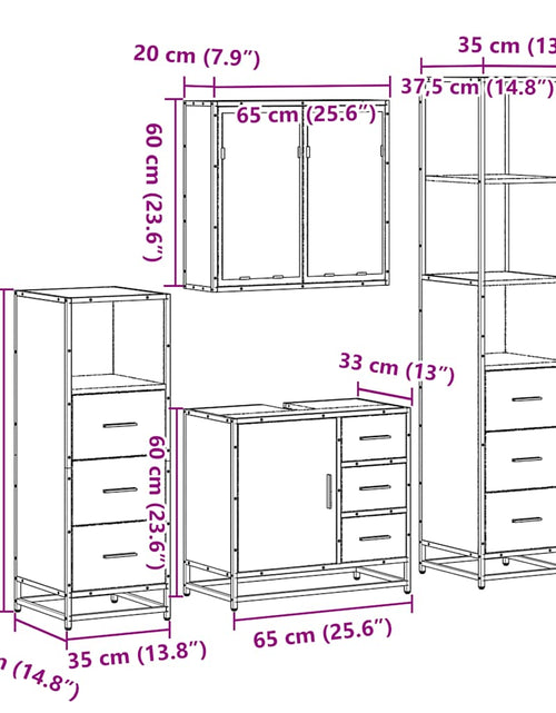 Загрузите изображение в средство просмотра галереи, Set de mobilier de baie din 4 piese din lemn de stejar Sonoma
