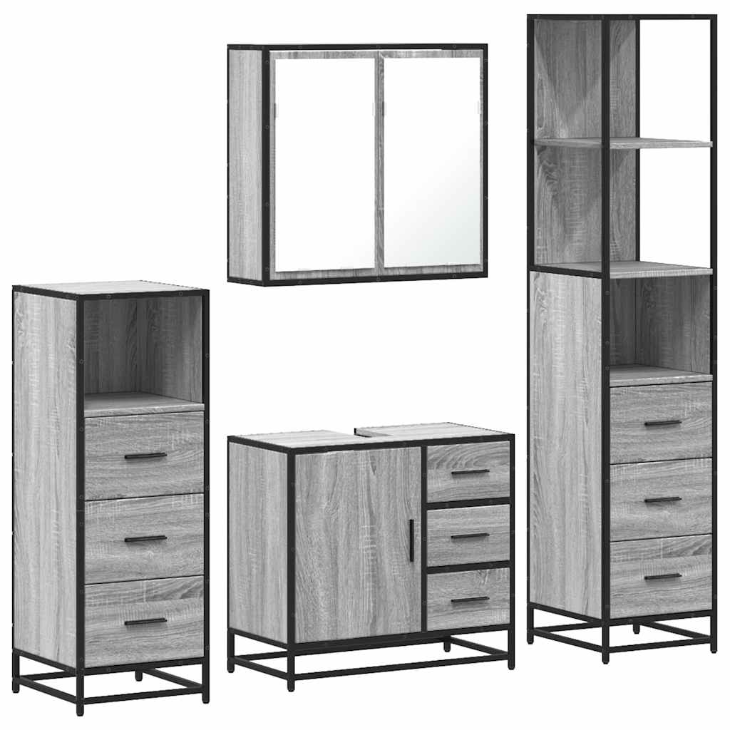 Set de mobilier de baie 4 piese Lemn stratificat gri Sonoma