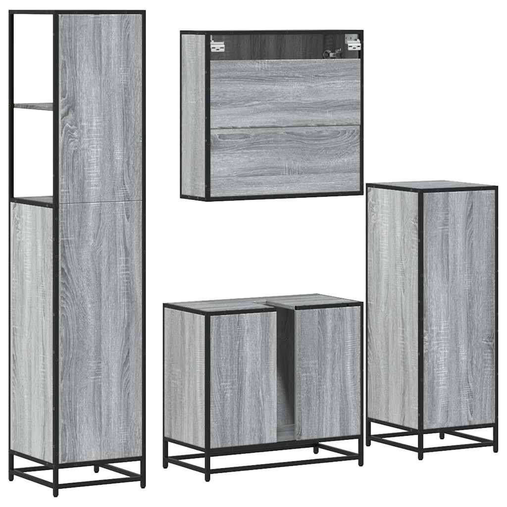 Set de mobilier de baie 4 piese Lemn stratificat gri Sonoma