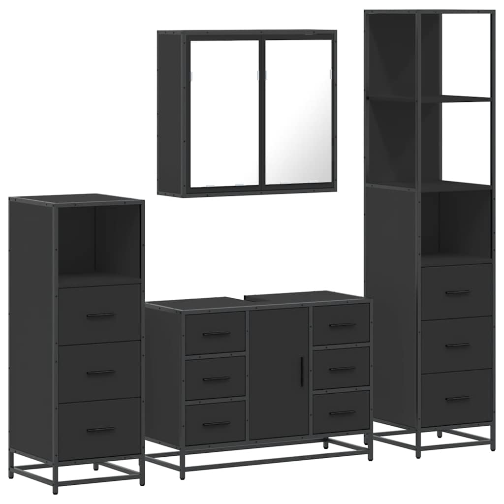 Set de mobilier de baie 4 piese Lemn negru prelucrat