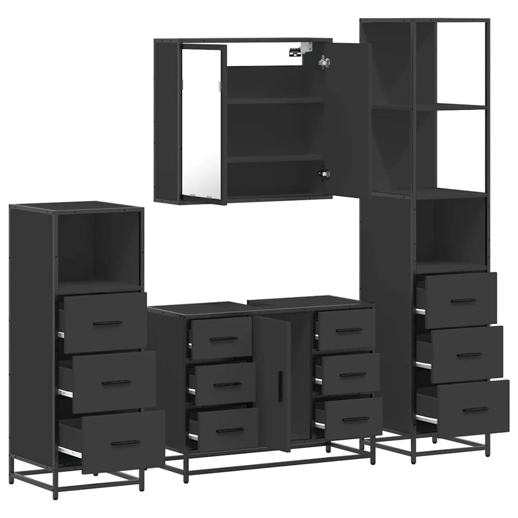 Set de mobilier de baie 4 piese Lemn negru prelucrat