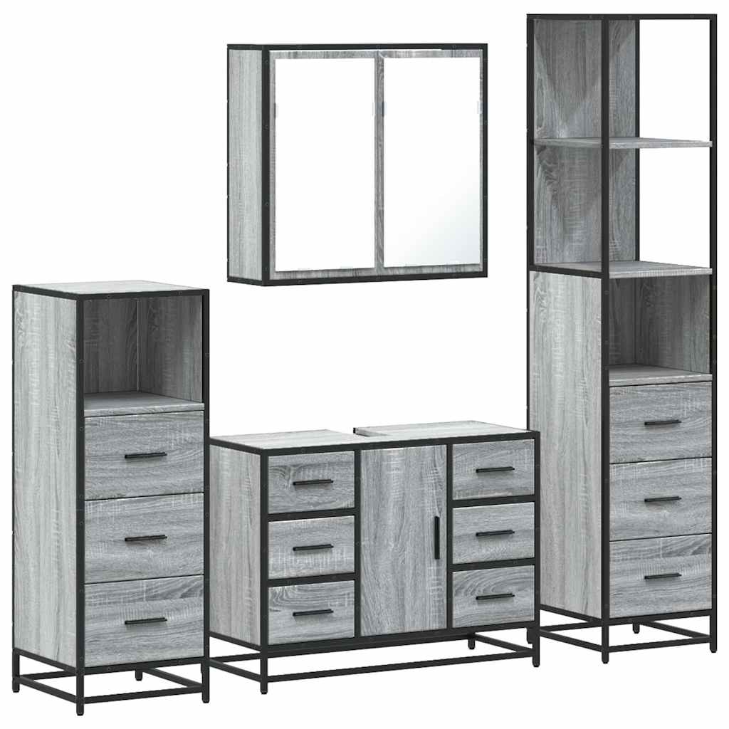 Set de mobilier de baie 4 piese Lemn stratificat gri Sonoma