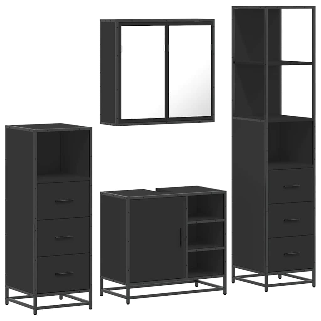 Set de mobilier de baie 4 piese Lemn negru prelucrat