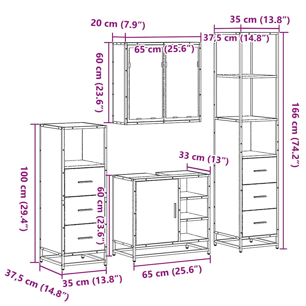 Set de mobilier de baie 4 piese Lemn negru prelucrat