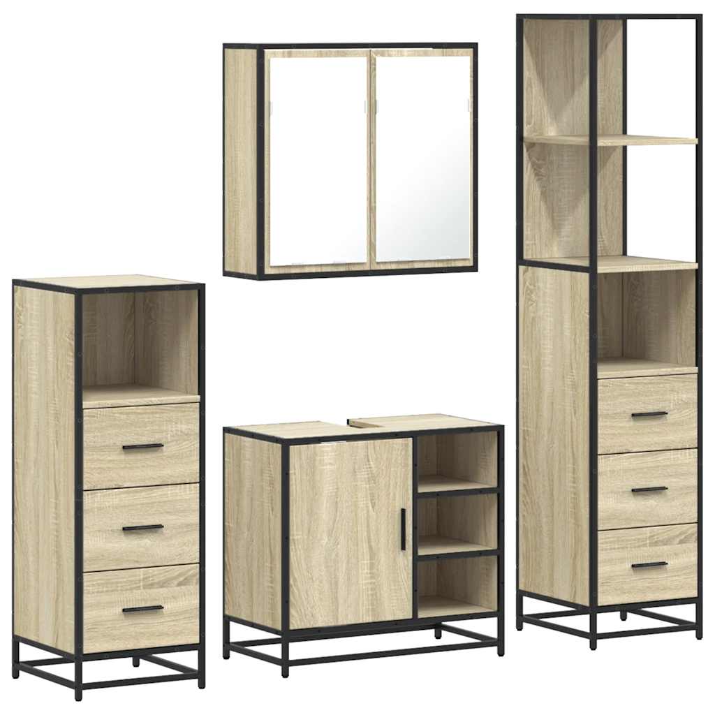 Set de mobilier de baie din 4 piese din lemn de stejar Sonoma