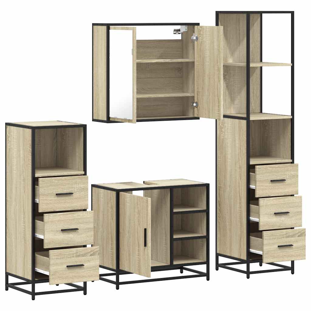 Set de mobilier de baie din 4 piese din lemn de stejar Sonoma