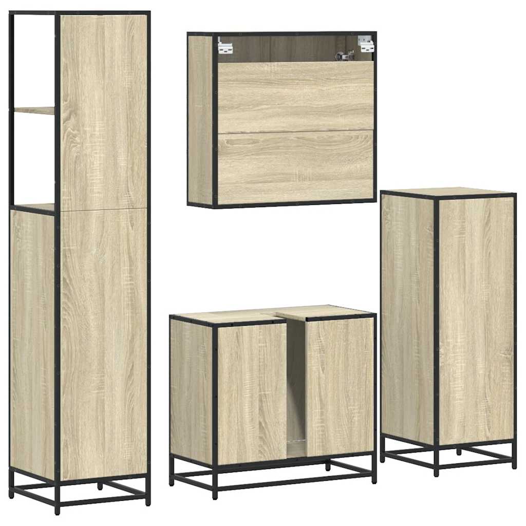 Set de mobilier de baie din 4 piese din lemn de stejar Sonoma