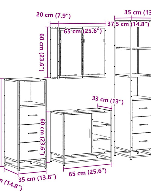 Încărcați imaginea în vizualizatorul Galerie, Set de mobilier de baie 4 piese Lemn prelucrat de stejar afumat
