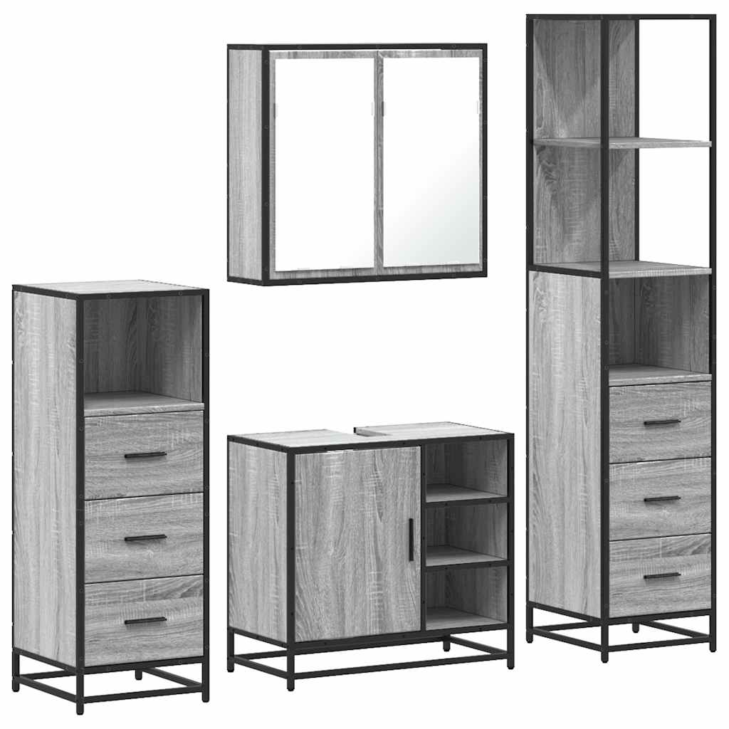 Set de mobilier de baie 4 piese Lemn stratificat gri Sonoma