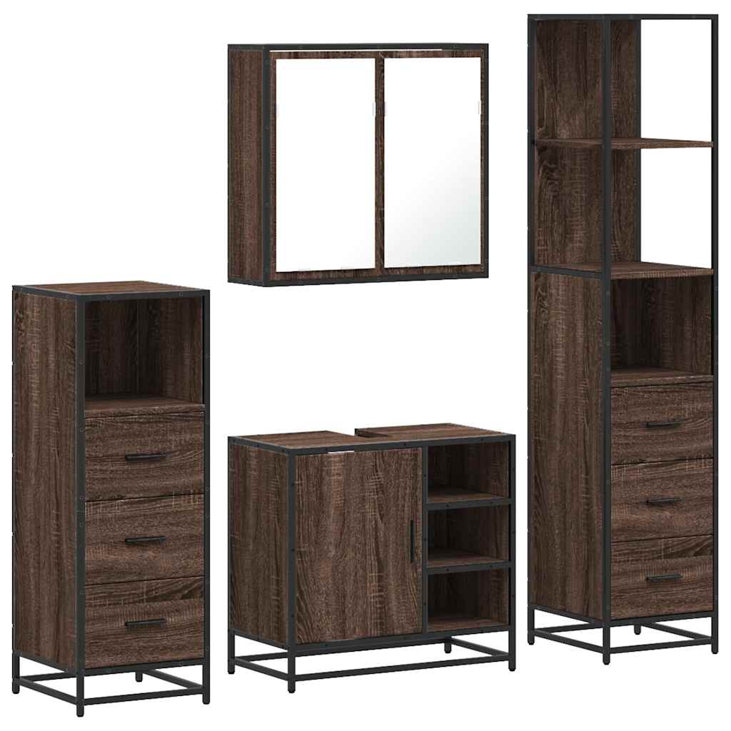 Set de mobilier de baie din 4 piese din lemn de stejar maro