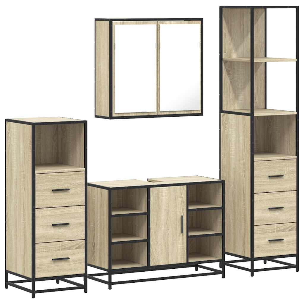 Set de mobilier de baie din 4 piese din lemn de stejar Sonoma