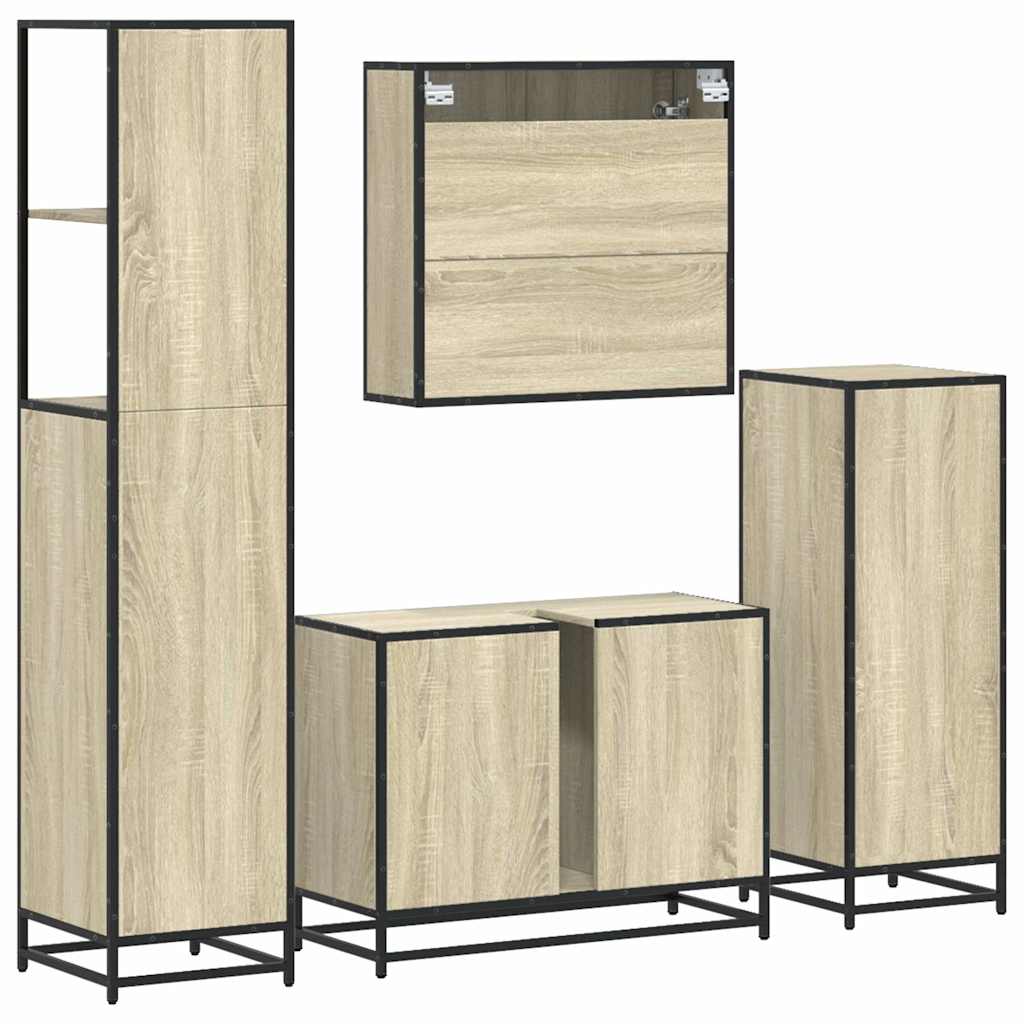 Set de mobilier de baie din 4 piese din lemn de stejar Sonoma