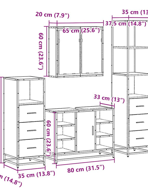Încărcați imaginea în vizualizatorul Galerie, Set de mobilier de baie 4 piese Lemn prelucrat de stejar afumat
