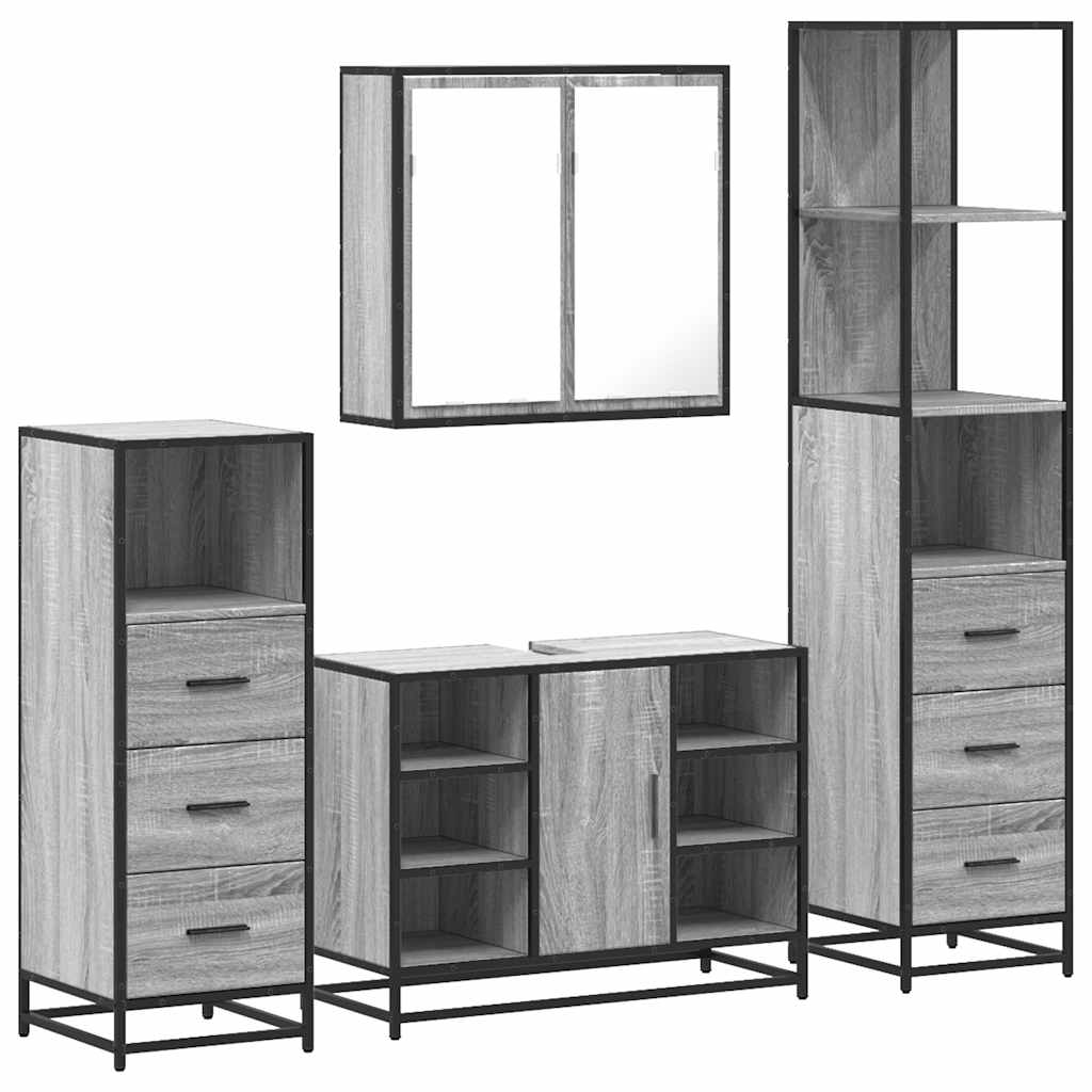 Set de mobilier de baie 4 piese Lemn stratificat gri Sonoma