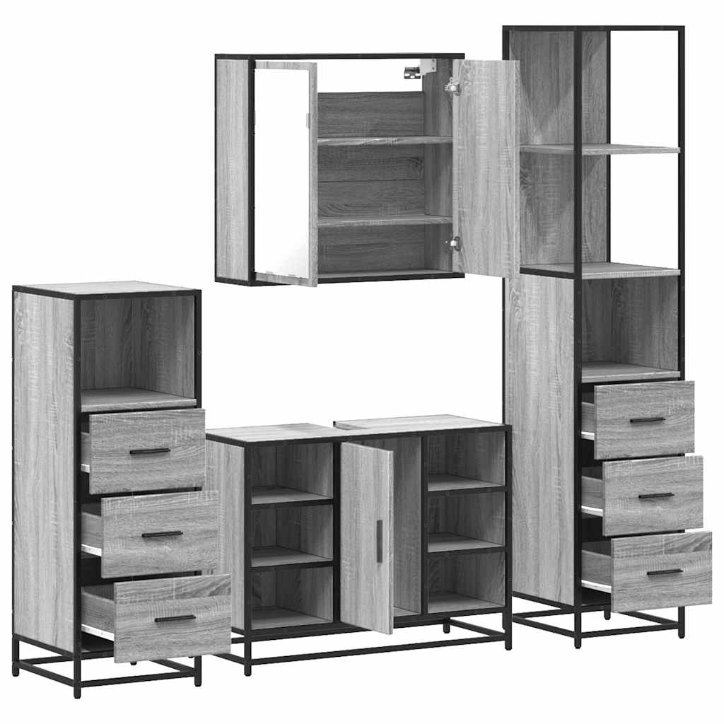 Set de mobilier de baie 4 piese Lemn stratificat gri Sonoma