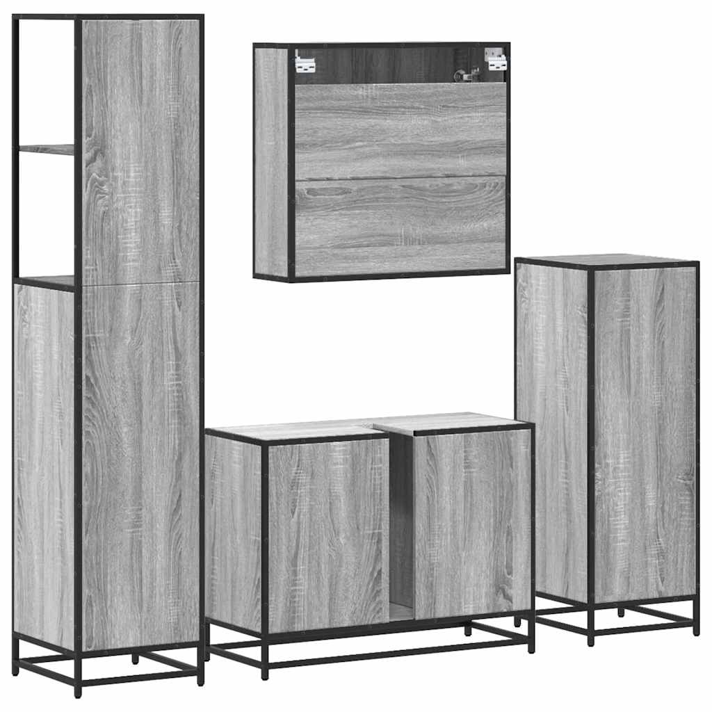 Set de mobilier de baie 4 piese Lemn stratificat gri Sonoma