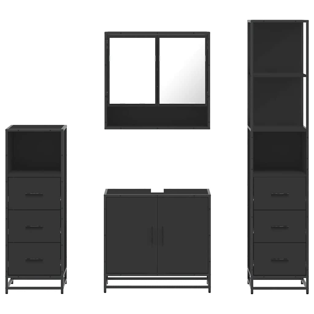 Set de mobilier de baie 4 piese Lemn negru prelucrat