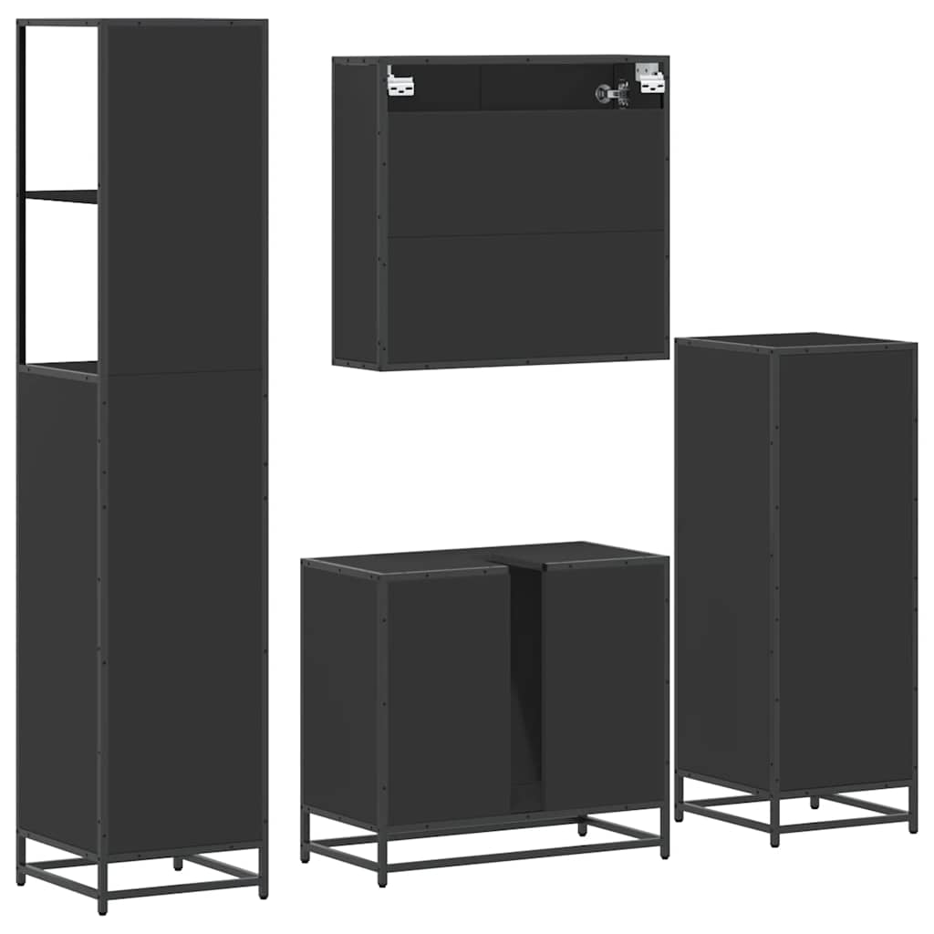 Set de mobilier de baie 4 piese Lemn negru prelucrat