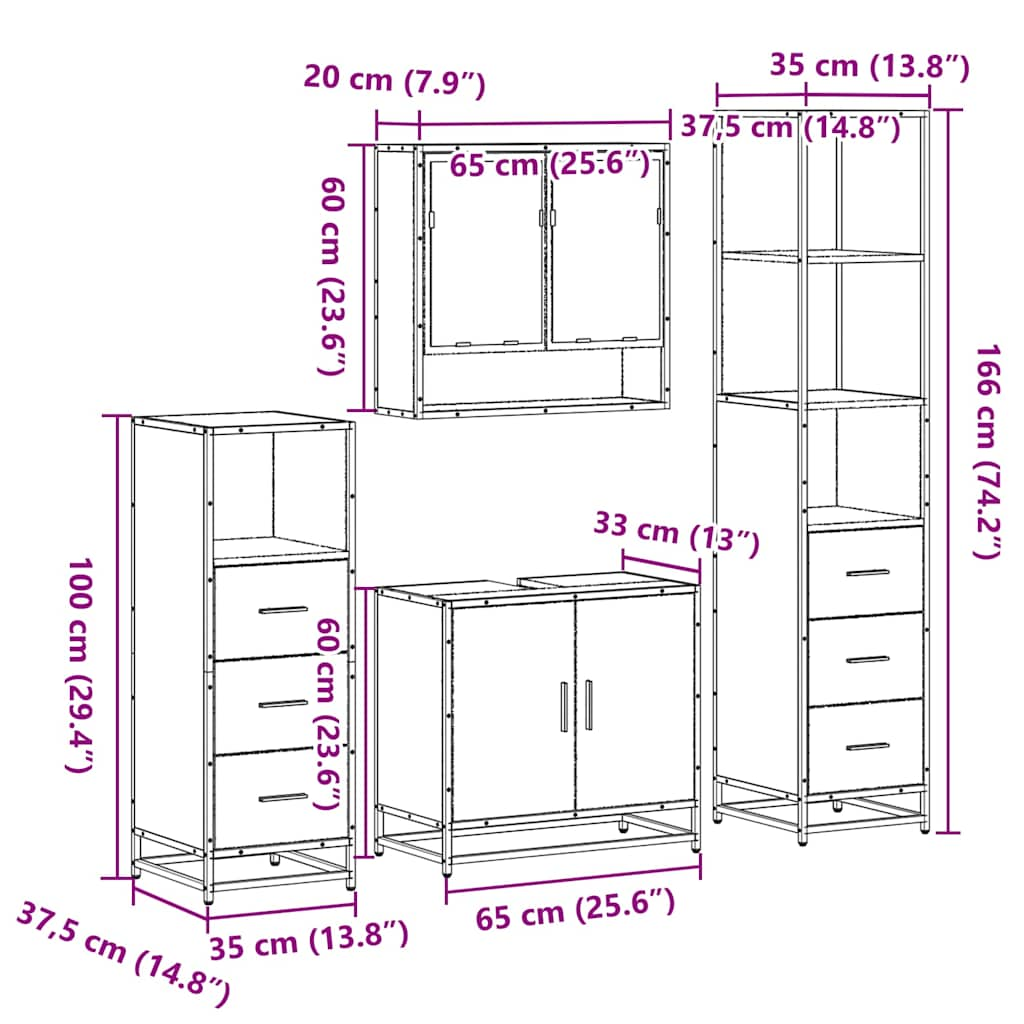 Set de mobilier de baie 4 piese Lemn negru prelucrat