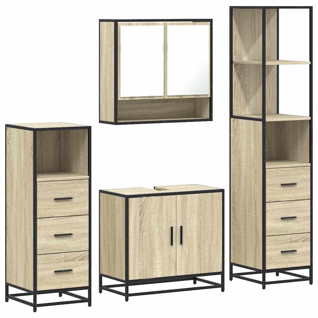 Set de mobilier de baie din 4 piese din lemn de stejar Sonoma