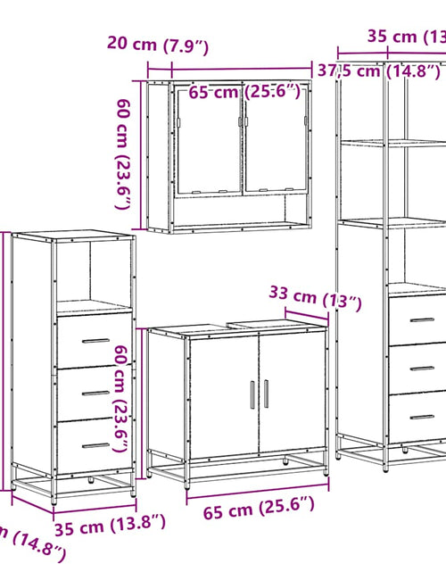 Încărcați imaginea în vizualizatorul Galerie, Set de mobilier de baie 4 piese Lemn prelucrat de stejar afumat

