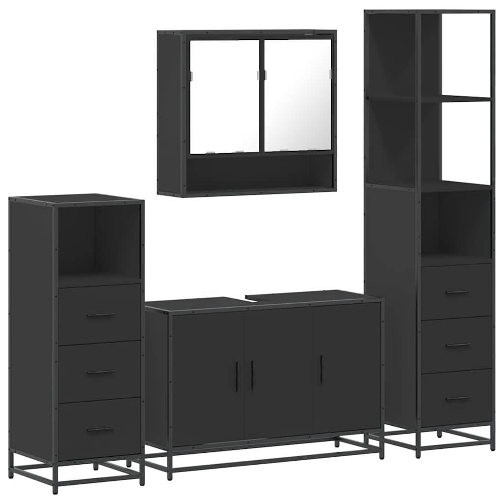 Set de mobilier de baie 4 piese Lemn negru prelucrat