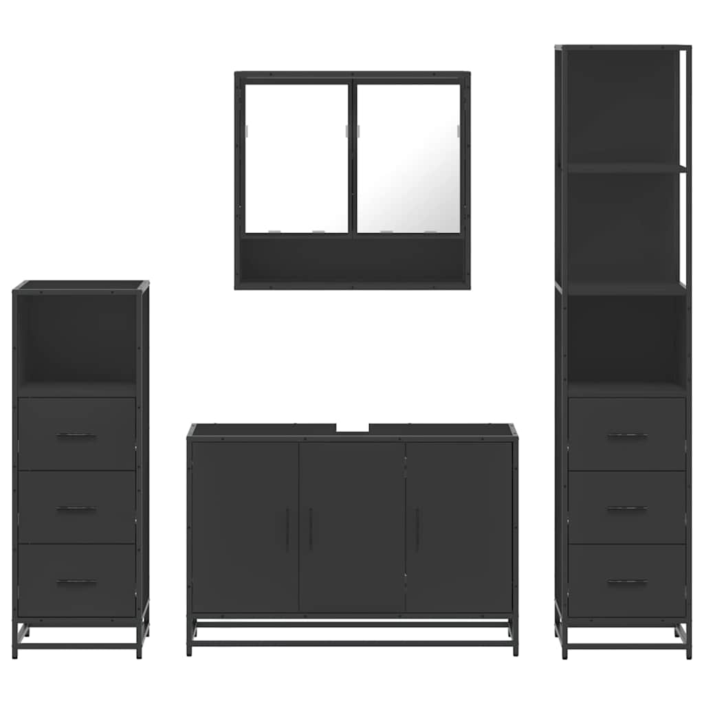 Set de mobilier de baie 4 piese Lemn negru prelucrat