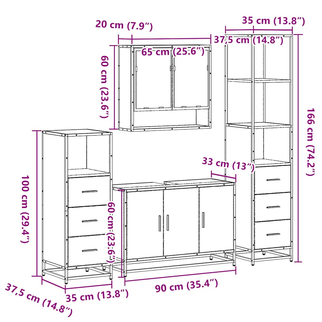 Set de mobilier de baie 4 piese Lemn negru prelucrat