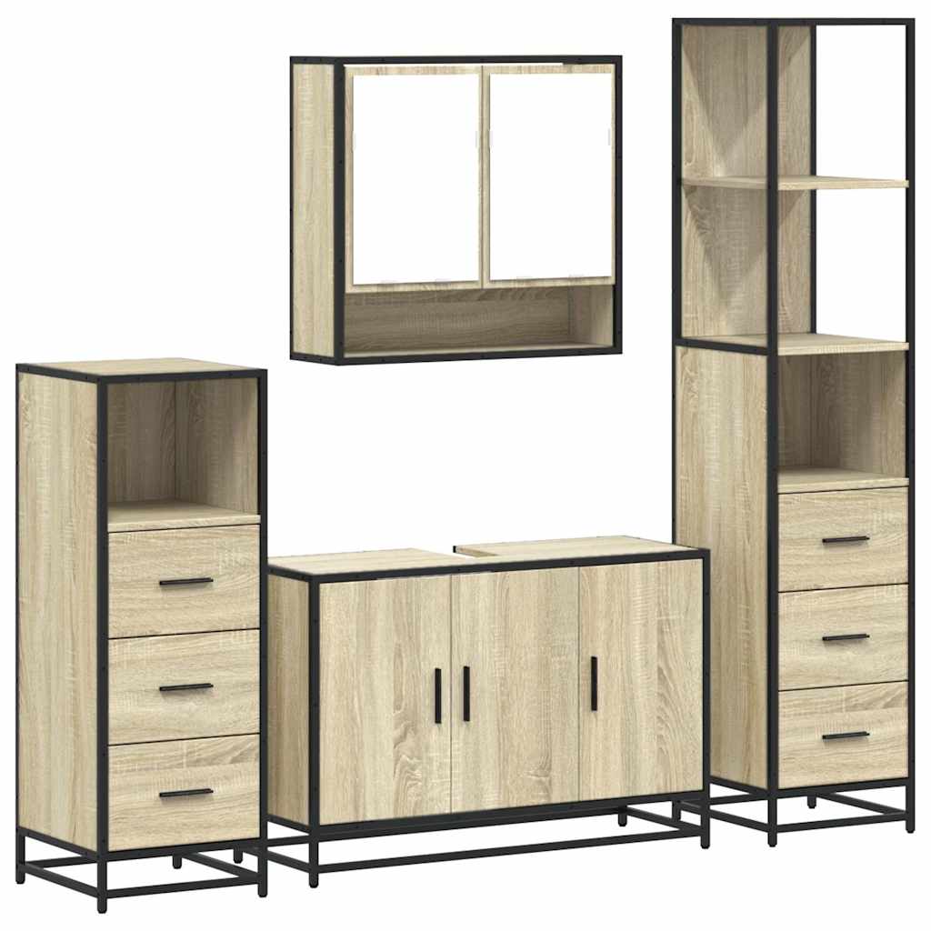 Set de mobilier de baie din 4 piese din lemn de stejar Sonoma