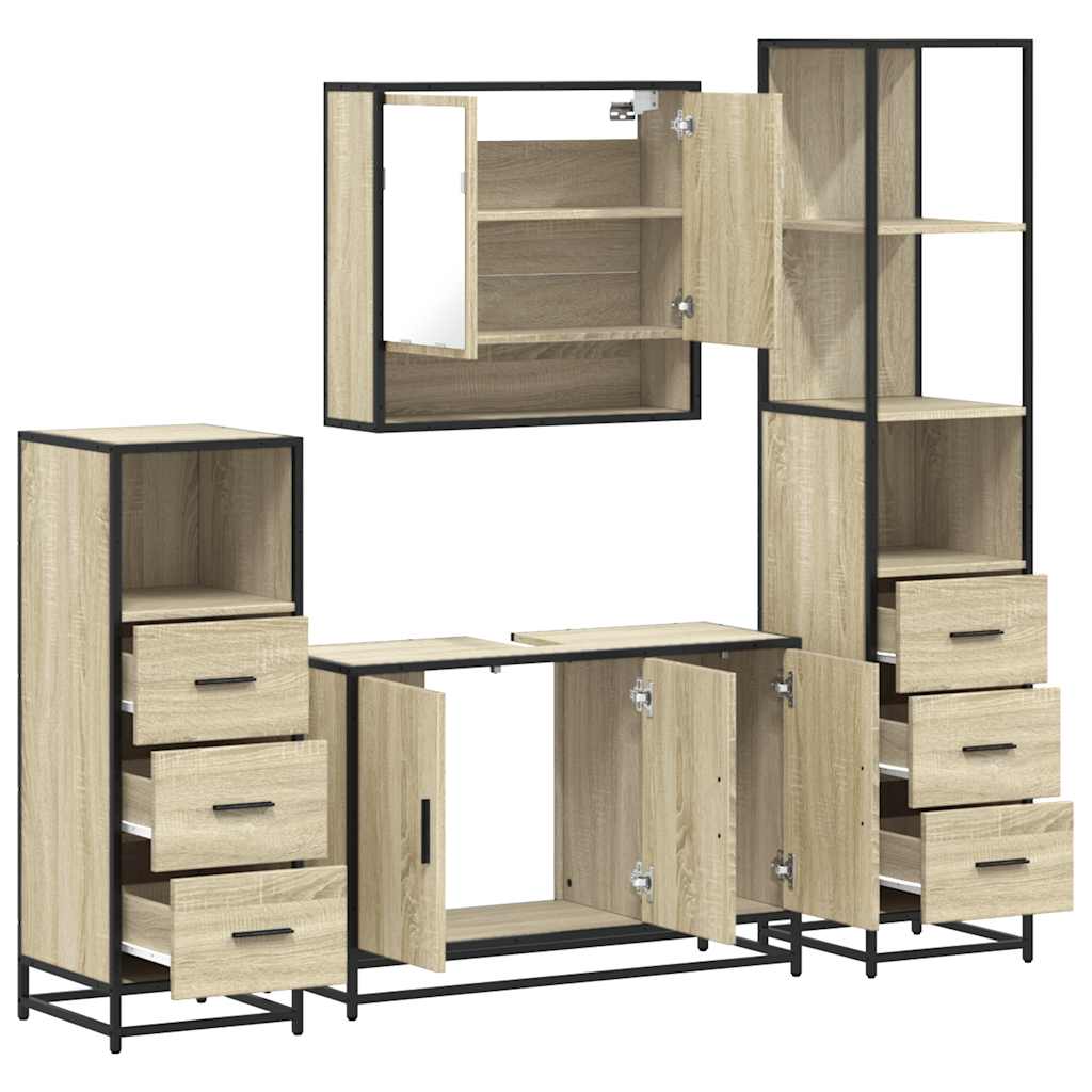 Set de mobilier de baie din 4 piese din lemn de stejar Sonoma