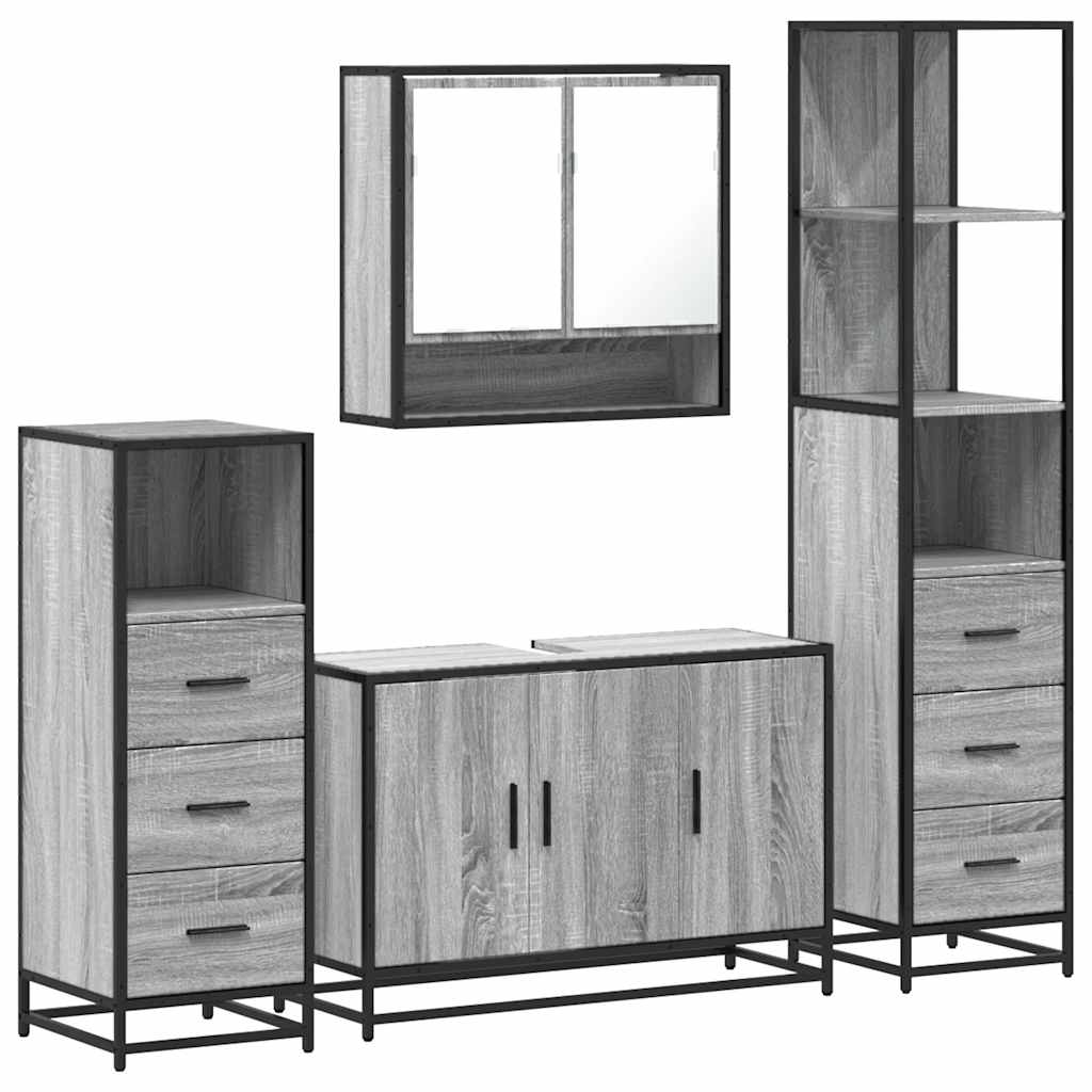 Set de mobilier de baie 4 piese Lemn stratificat gri Sonoma