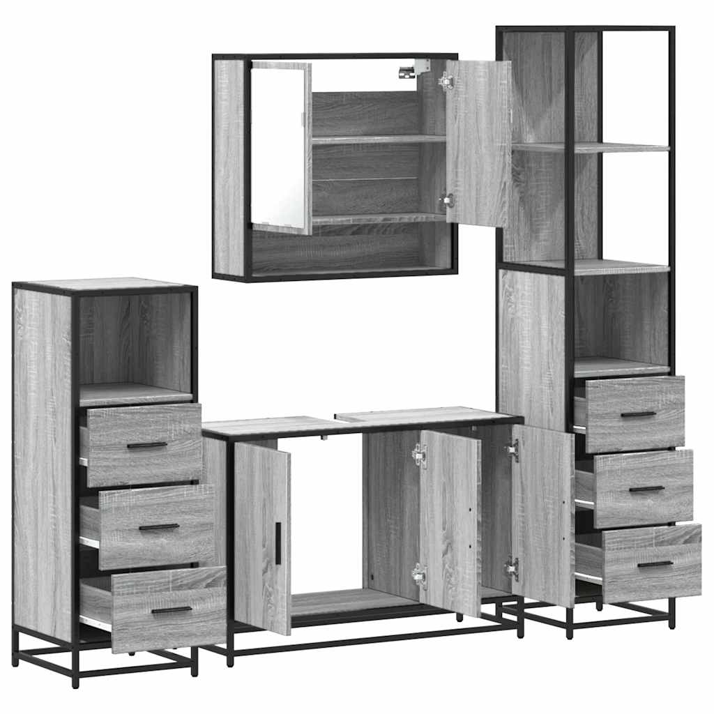 Set de mobilier de baie 4 piese Lemn stratificat gri Sonoma