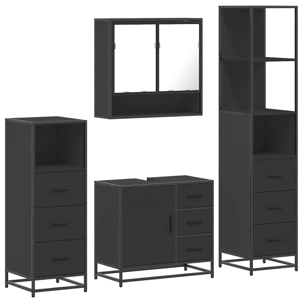 Set de mobilier de baie 4 piese Lemn negru prelucrat