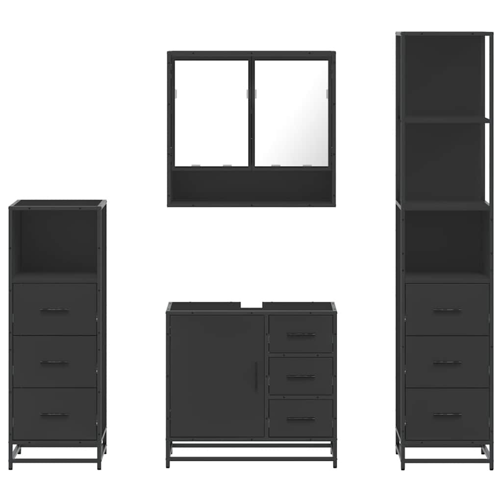 Set de mobilier de baie 4 piese Lemn negru prelucrat