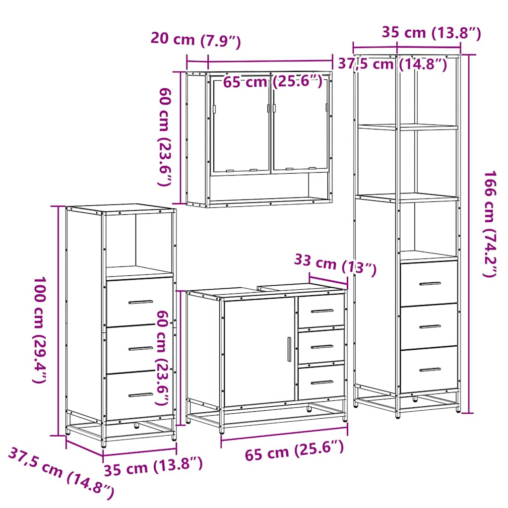 Set de mobilier de baie 4 piese Lemn negru prelucrat